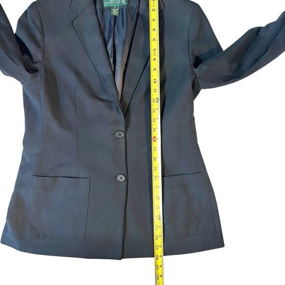 Lauren Ralph Lauren Navy Silk Blazer Women’s Size 8 Classic Two-Button - Picture 4 of 6
